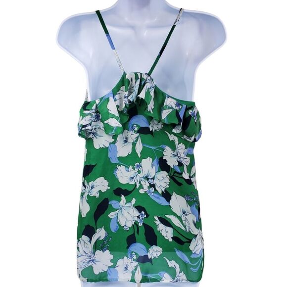 Mesh-layered floral tank with ruffles & spaghetti straps by Japna / Women's XS - Picture 5 of 8